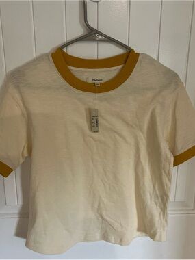 Madewell Cream Ringer Tee with Mustard Trim - Women’s Casual Shirt XS NWT NEW